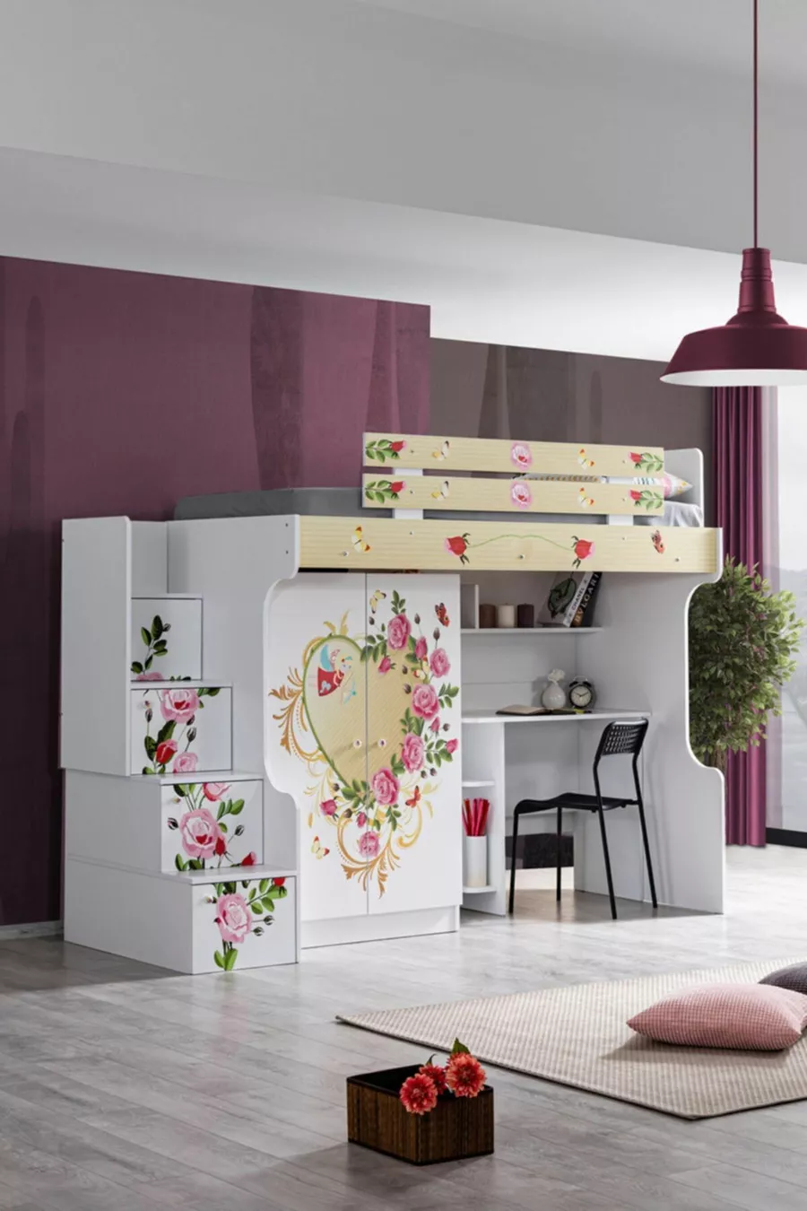 Lits superposés, armoire Mira, bureau