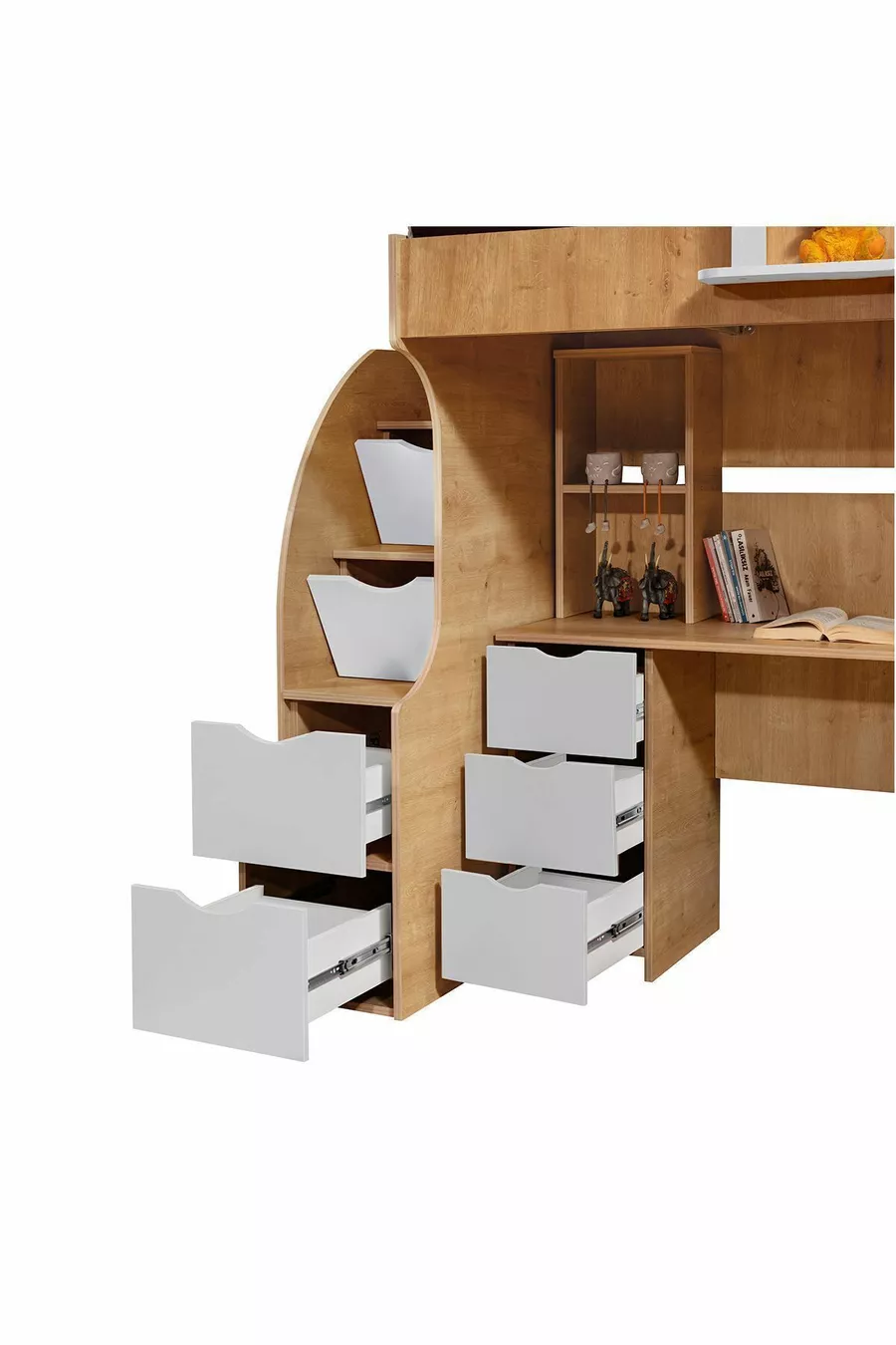 Lits superposés, Litera Ranza Armoire Bureau, Noyer clair-Blanc