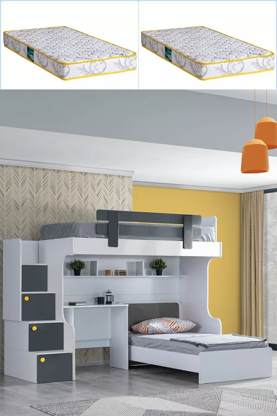 Ranza, Lit superposé Metris avec bureau et 2 matelas Comfort