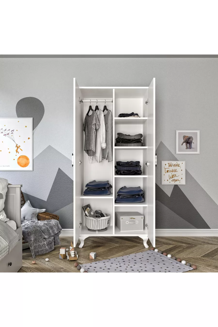 Armoire moderne à 2 portes avec motif, penderie - MDF de qualité supérieure