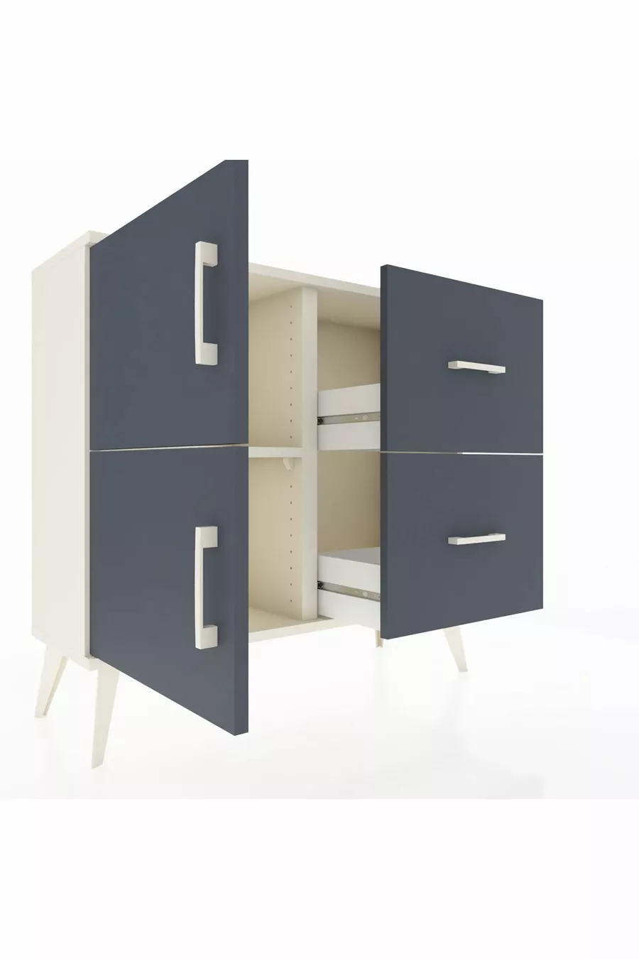 Cassettiere Arges con un Ripiano, 2 Cassetti e 2 Ante, Giada-Antracite