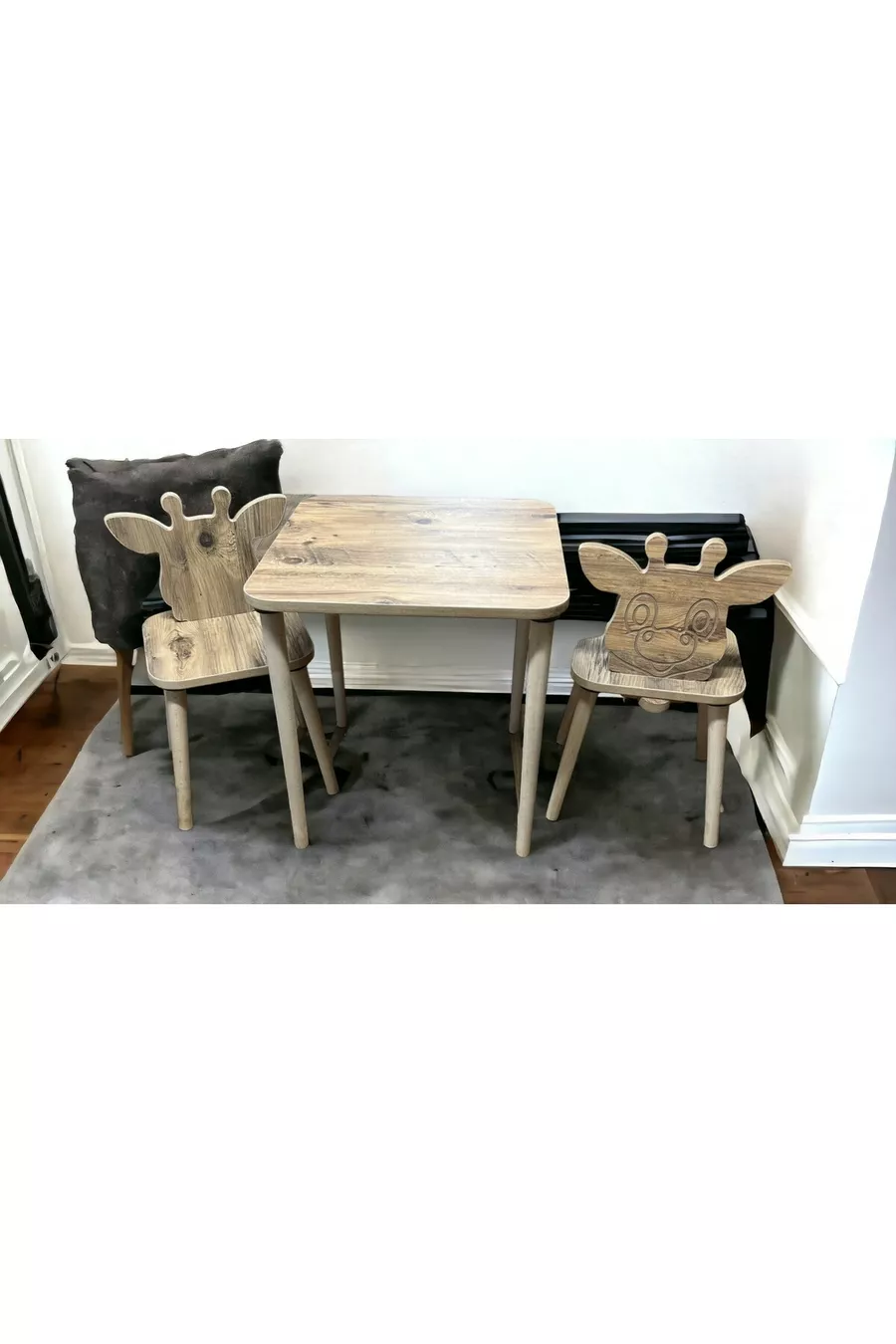 Set Tavolo e Sedie per Bambini Giraffa di Pino Tavolo Attività Tavolo da Studio 1 Tavolo 2 Sedie