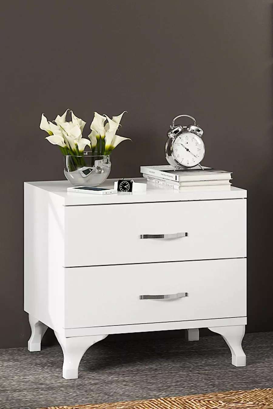 Table de chevet commode blanche London à 2 tiroirs