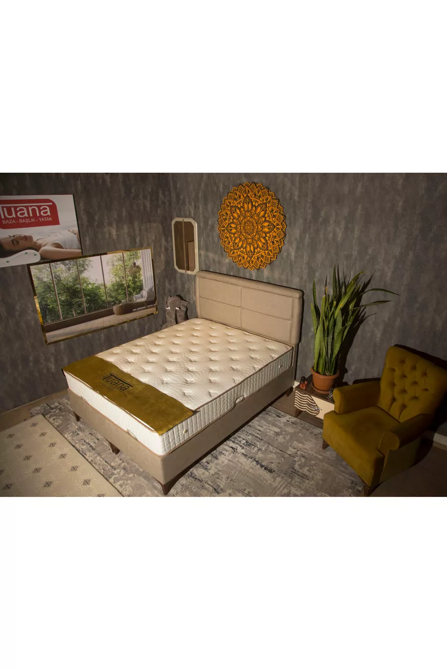 Lit coffre en cuir beige