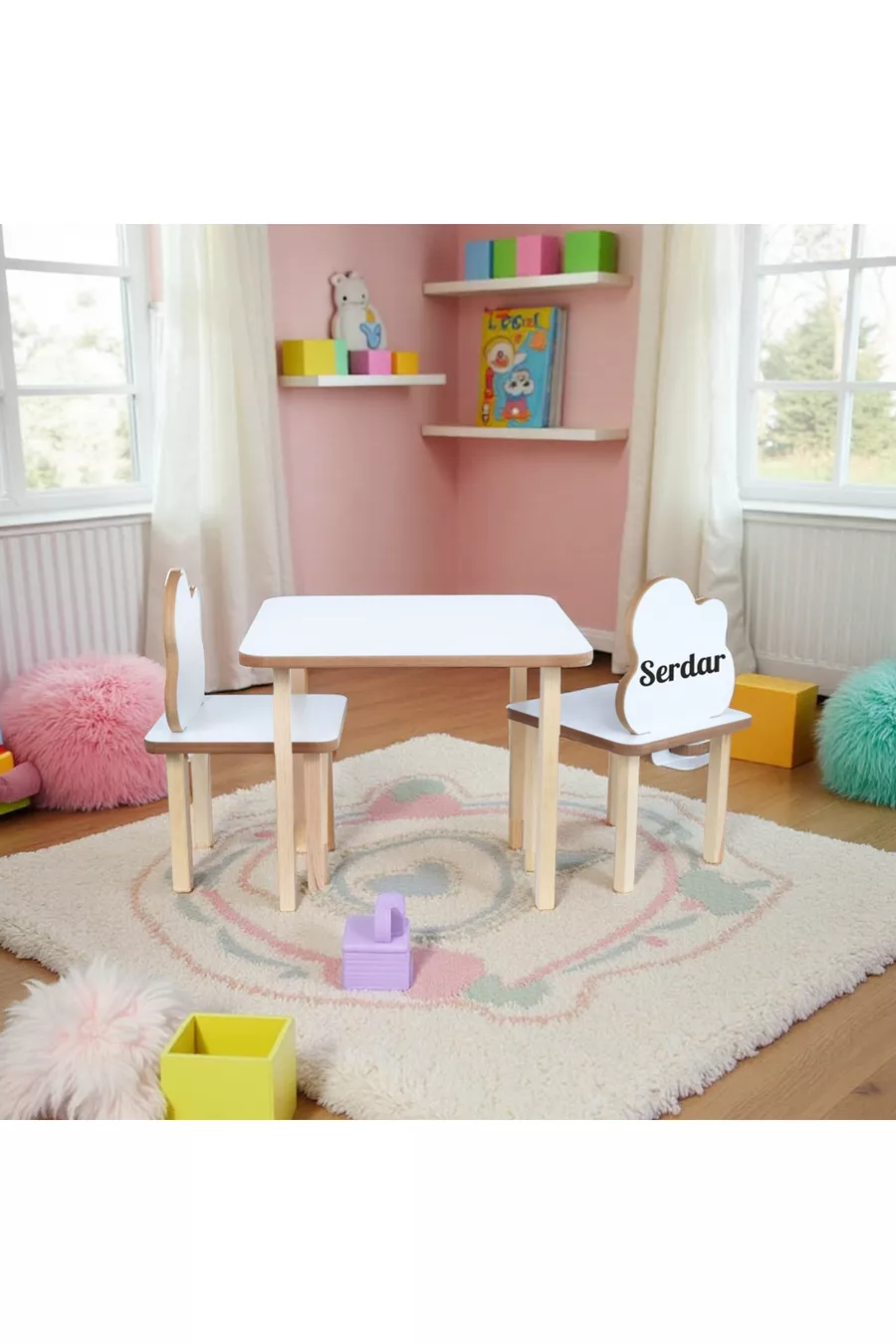 Ensemble de table et chaises pour enfants en bois effaçable, 2 chaises et 1 table, mobilier de jeu pour enfants