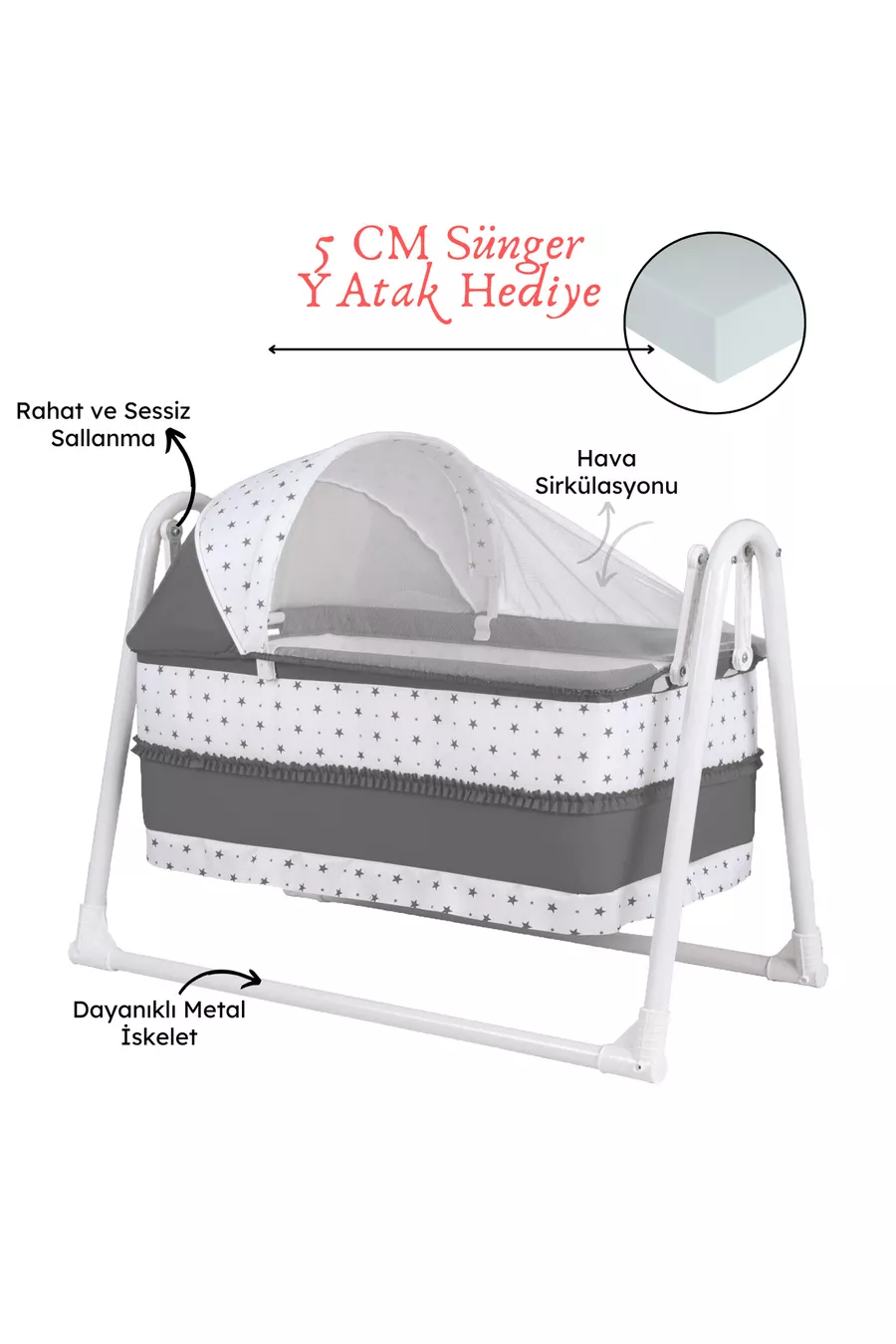 Berceau portable luxueux avec tente et panier, matelas en mousse de 5 cm