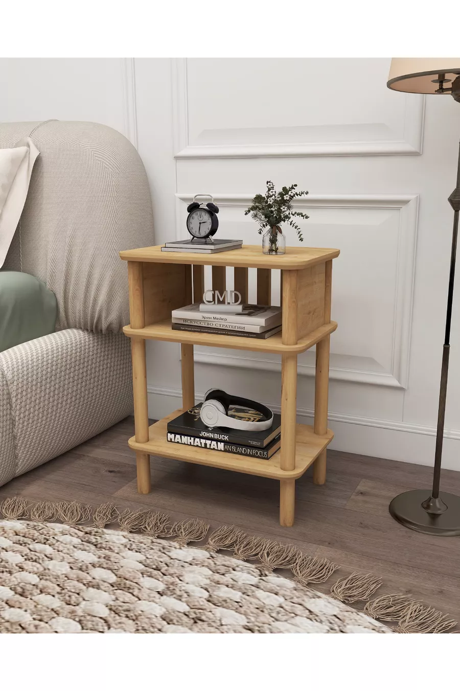 Comodino Linde Minimalista in MDF laccato e gambe in legno; Camera da letto - Soggiorno - Ufficio