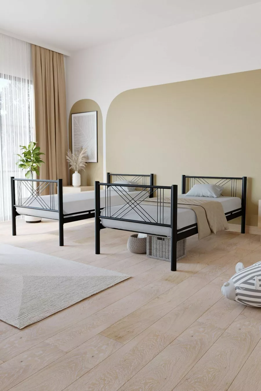 Mix Premium Metall-Etagenbett Kompatibel mit Matratze, Schwarz, Abnehmbares Etagenbett