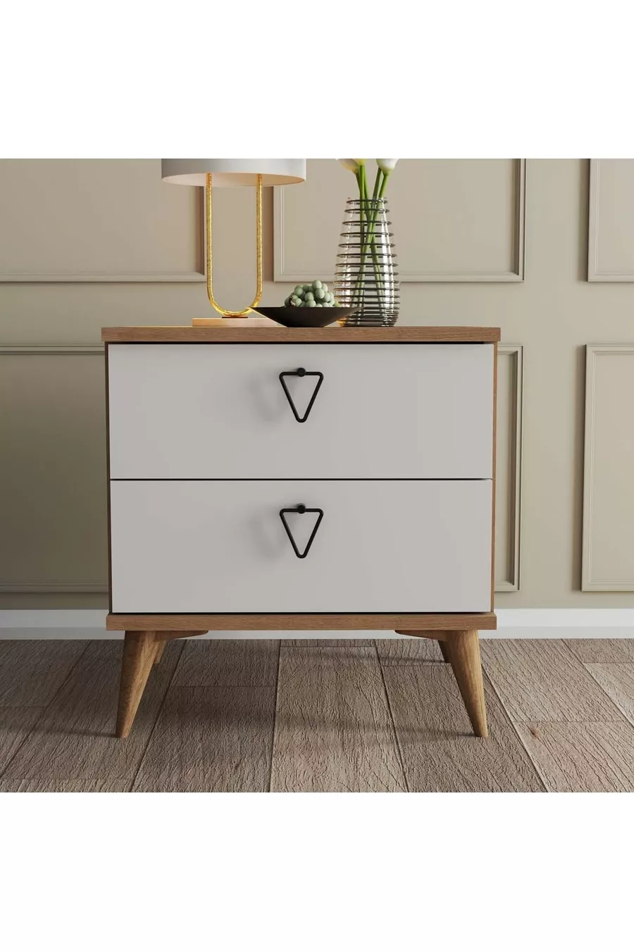 Table de chevet Versace 2 tiroirs avec panier - Blanc
