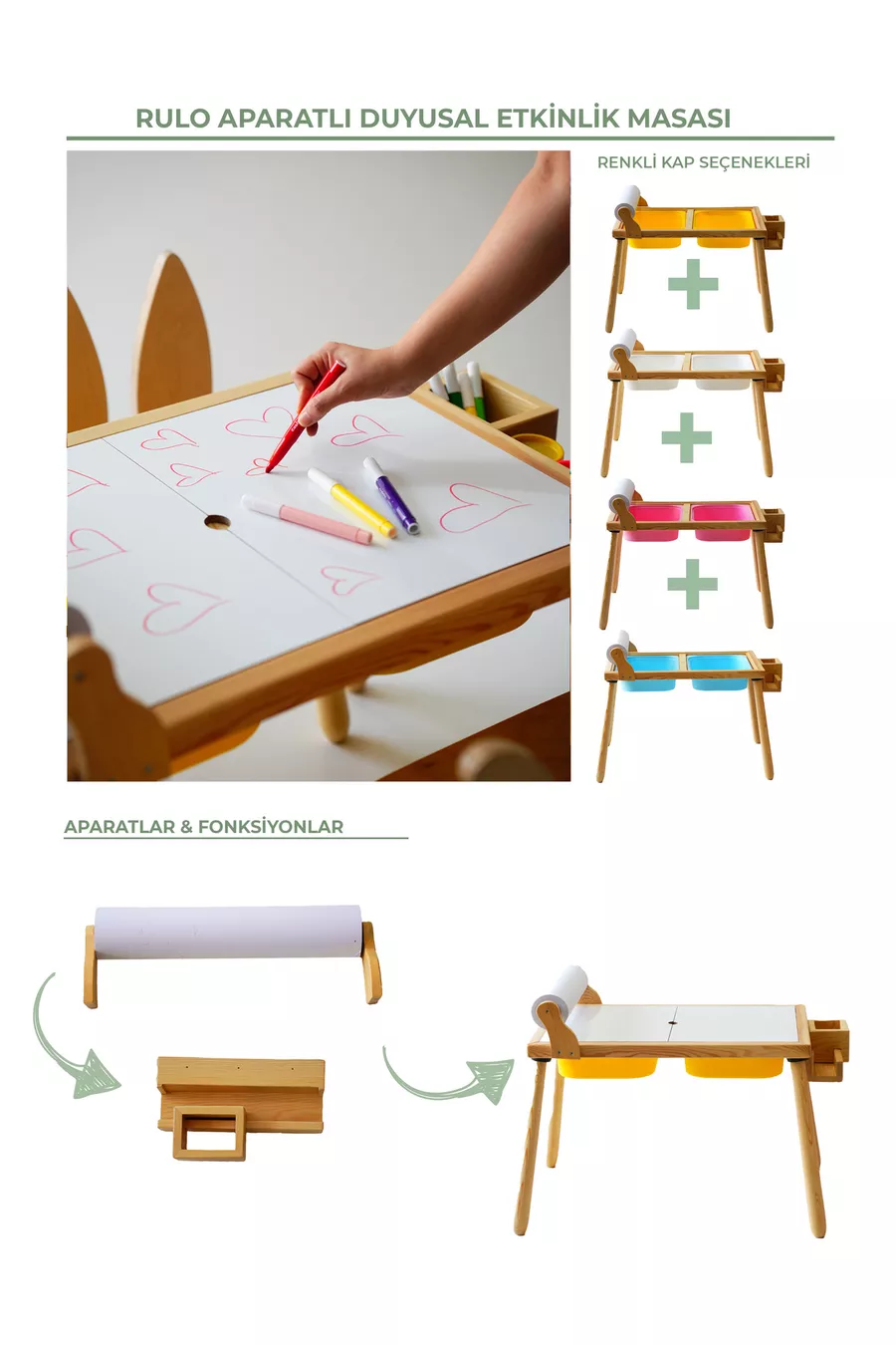 Holz-Sinnes-Aktivitätstisch für Kinder + 1 Stuhl-Set (mit Geschenk-Rollenpapier)