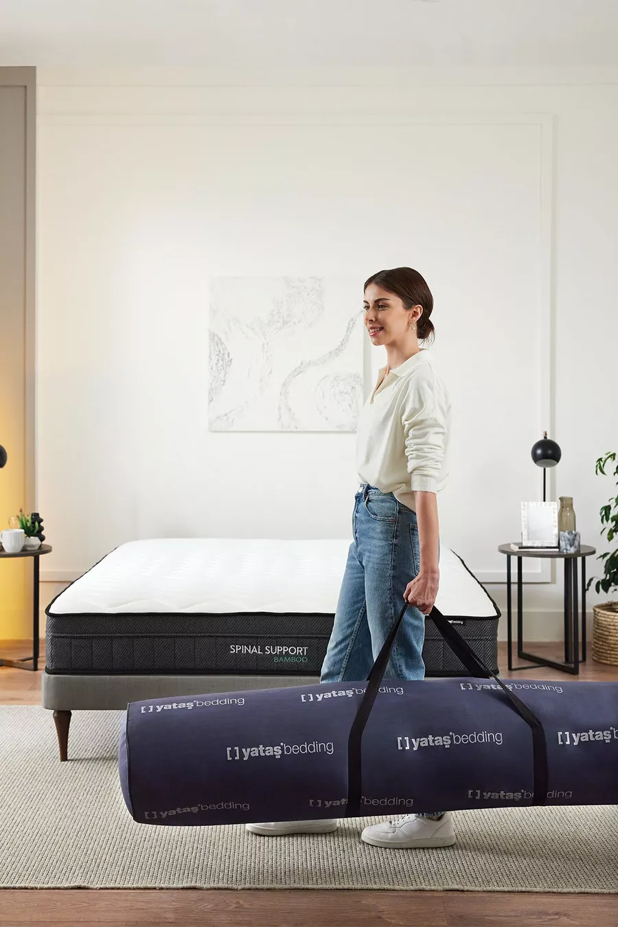Matelas à ressorts avec poche et rouleaux en bambou pour soutien de la colonne vertébrale