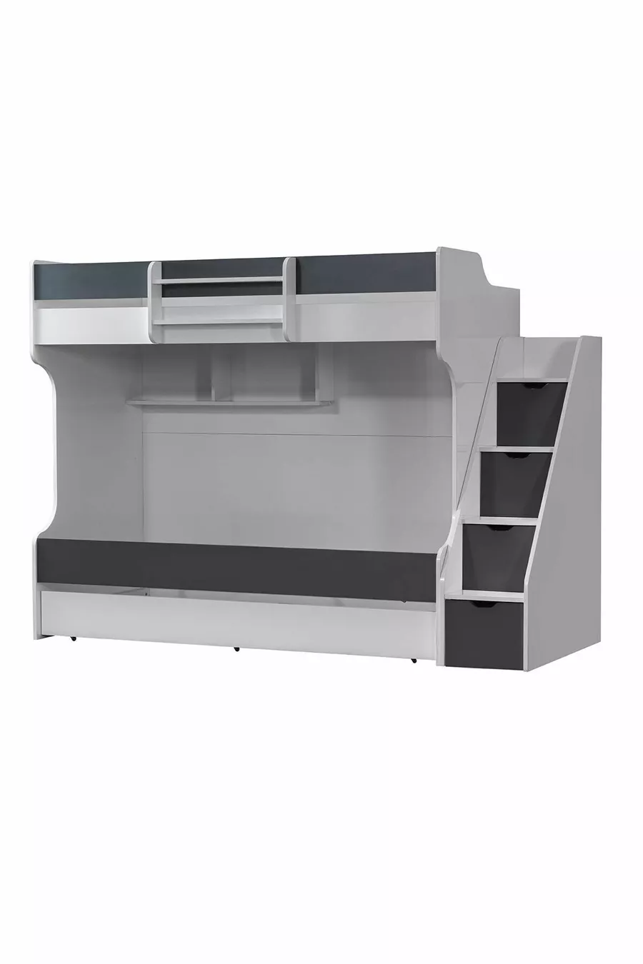 Bunk Bed, Kardem Bunk Bed with Drawer - Anthracite 3 Comfort Mattresses