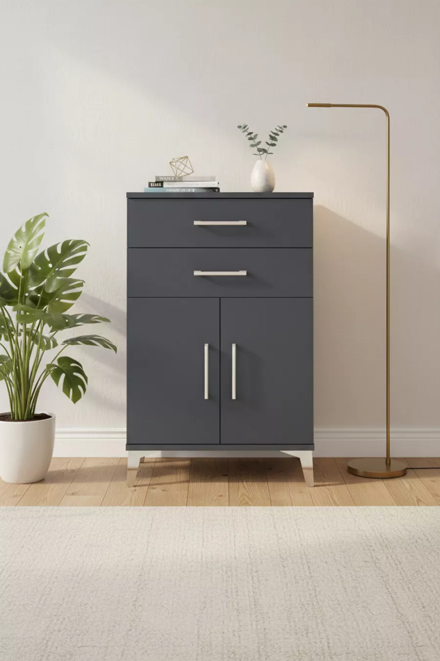 Silva Commode - Élégance Anthracite à 2 Tiroirs et 2 Portes (cm)