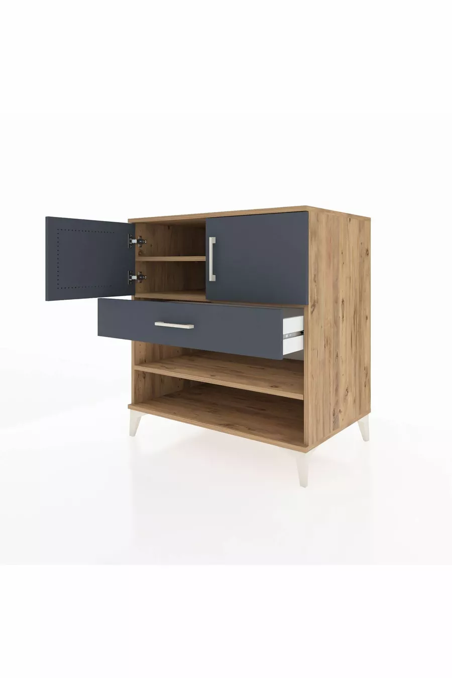 Commode Kronos 3 étagères 1 tiroir 2 portes Pin-Anthracite