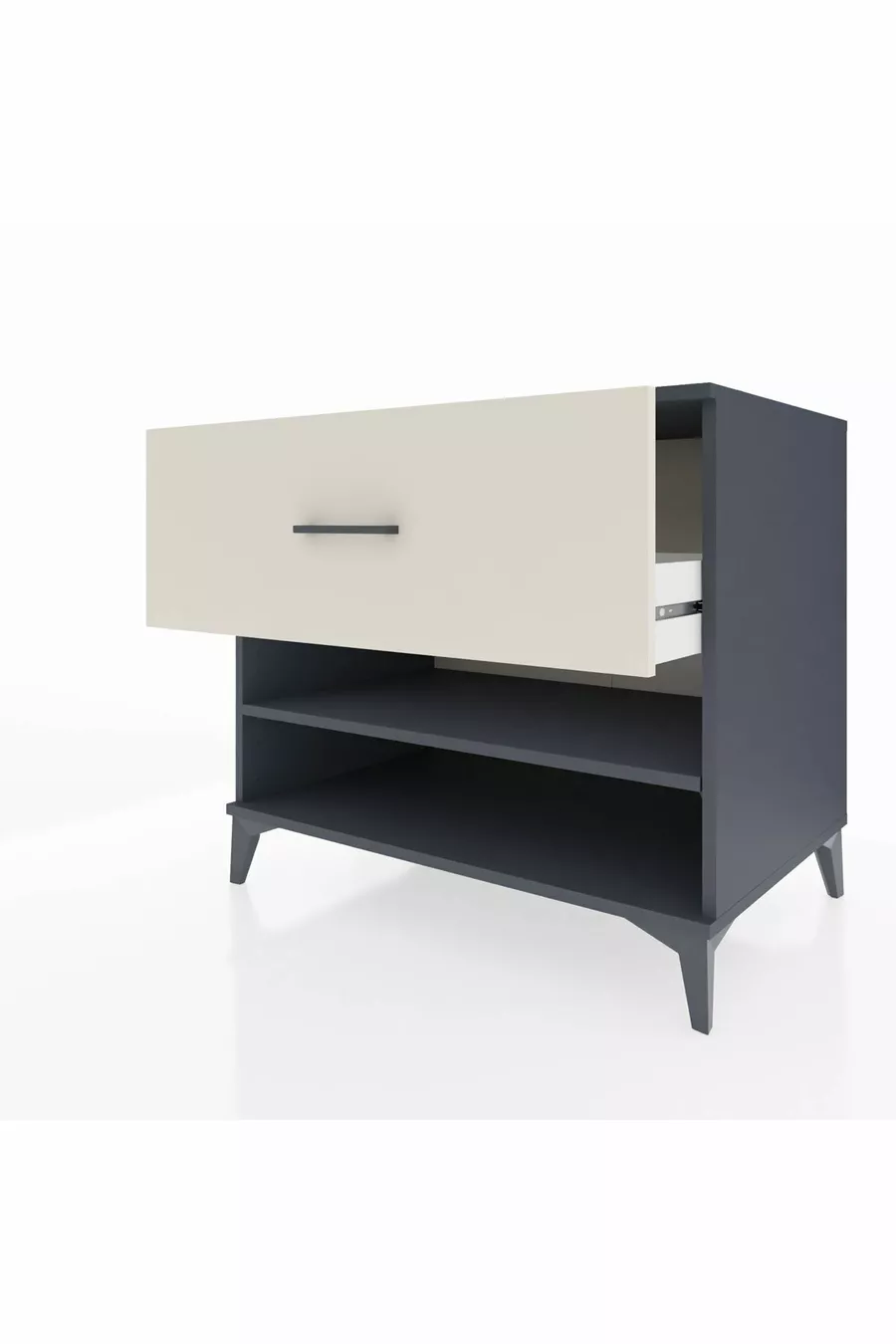 Commode Kronos à une étagère et un tiroir Anthracite-Vert de mer