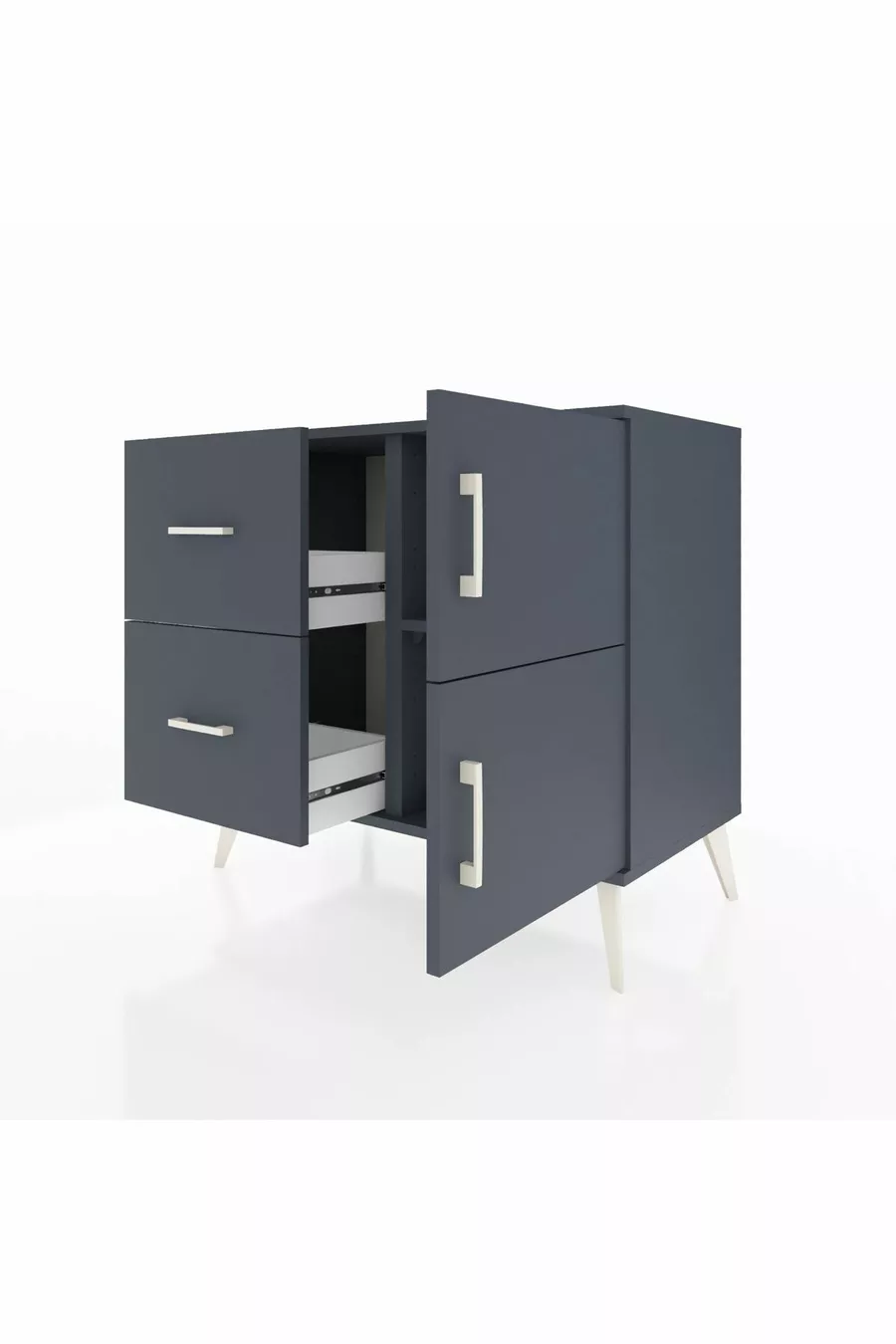 Bahut Hyperion à une étagère, 2 tiroirs et 2 portes, Anthracite-Anthracite