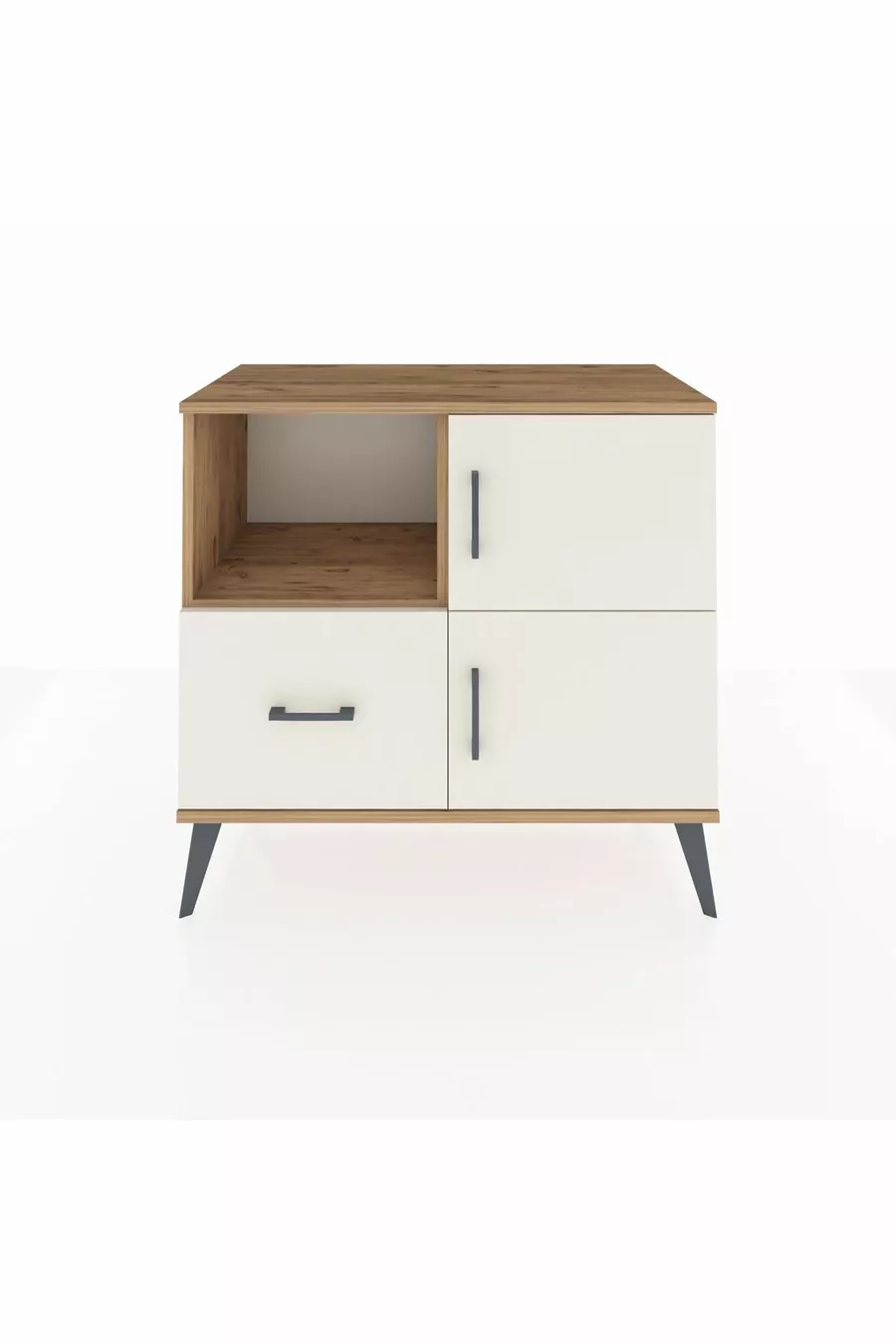 Commode Hyperion avec 2 étagères, 1 tiroir et 2 portes, en pin-pierre d'ardoise