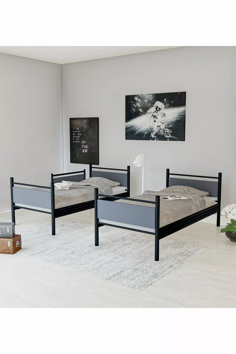 Gm Star Lits superposés Bois et Métal Noir-anthracite Gris