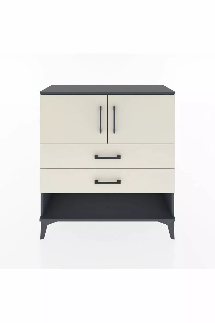 Commode Arges avec 2 étagères, 2 tiroirs et 2 portes, Anthracite-Pierre de lune