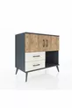 Commode Hyperion 2 étagères 2 tiroirs 2 portes Anthracite-Pin/Gris pierre
