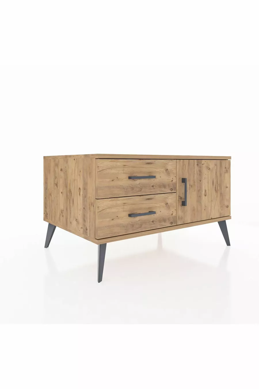 Commode Kronos avec une étagère, 2 tiroirs et une porte, pin-pin