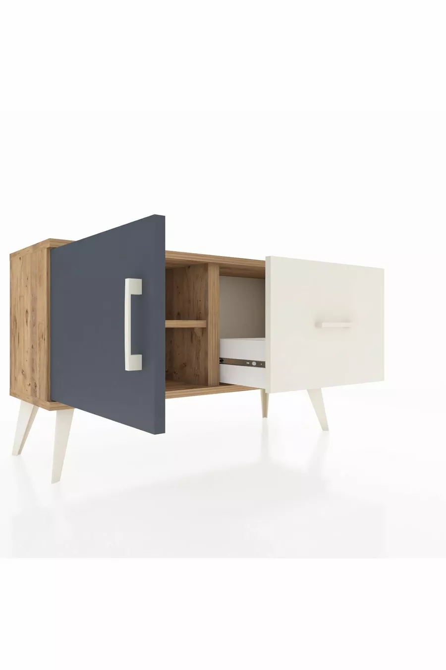 Commode Arges avec une étagère, un tiroir et une porte, pin-anthracite/pierre de lune
