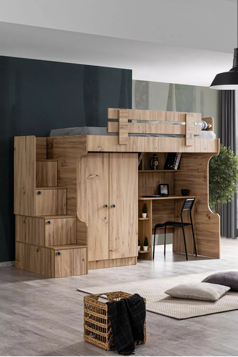 Lit superposé, armoire et bureau Viva Ranza 1 matelas Comfort