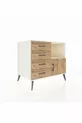 Commode Kronos avec une étagère, 4 tiroirs et une porte, Pierre de Lune-Pin