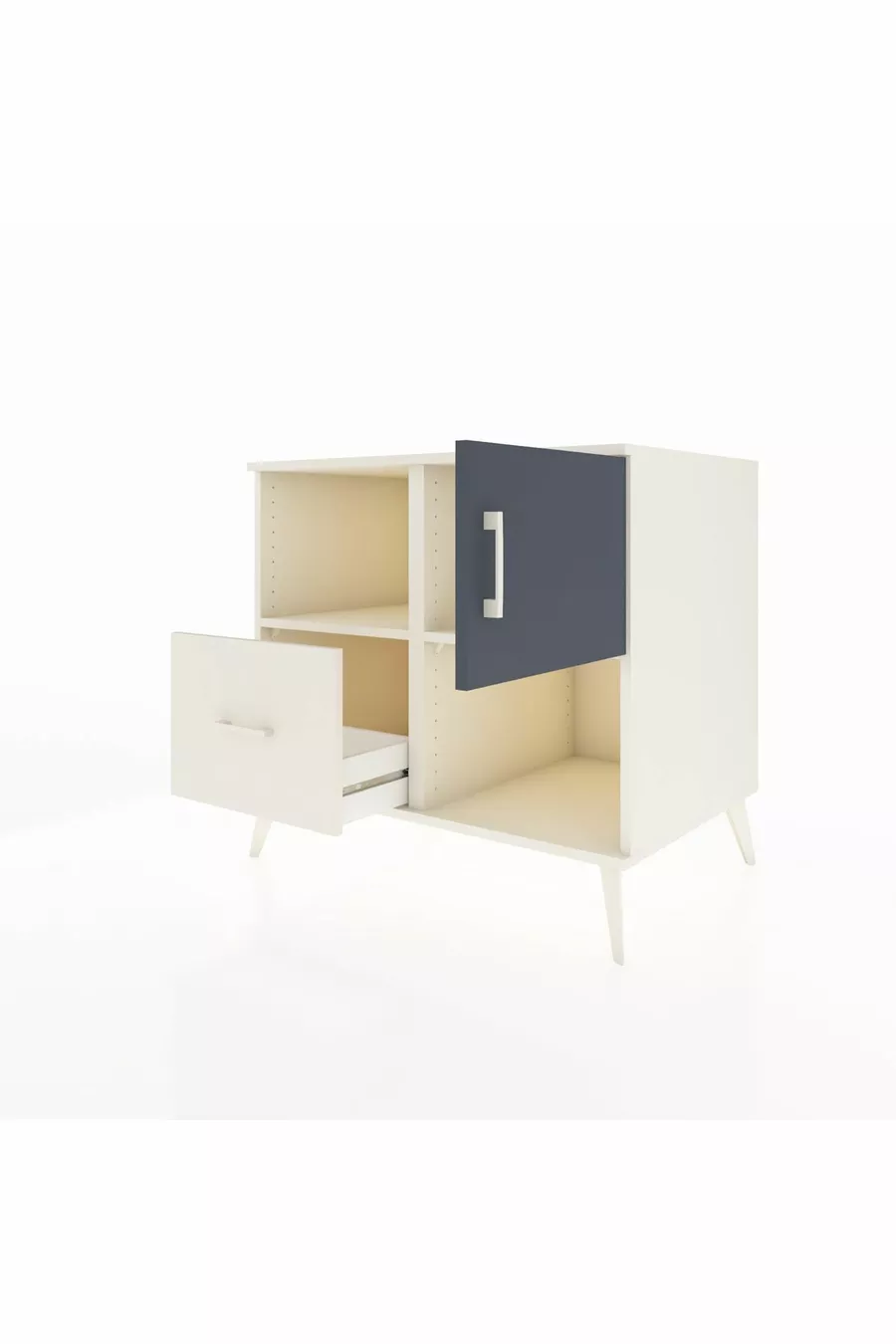 Commode Kronos avec 2 étagères, 1 tiroir et 1 porte, couleur Pierre de lune-Anthracite/Pierre de lune