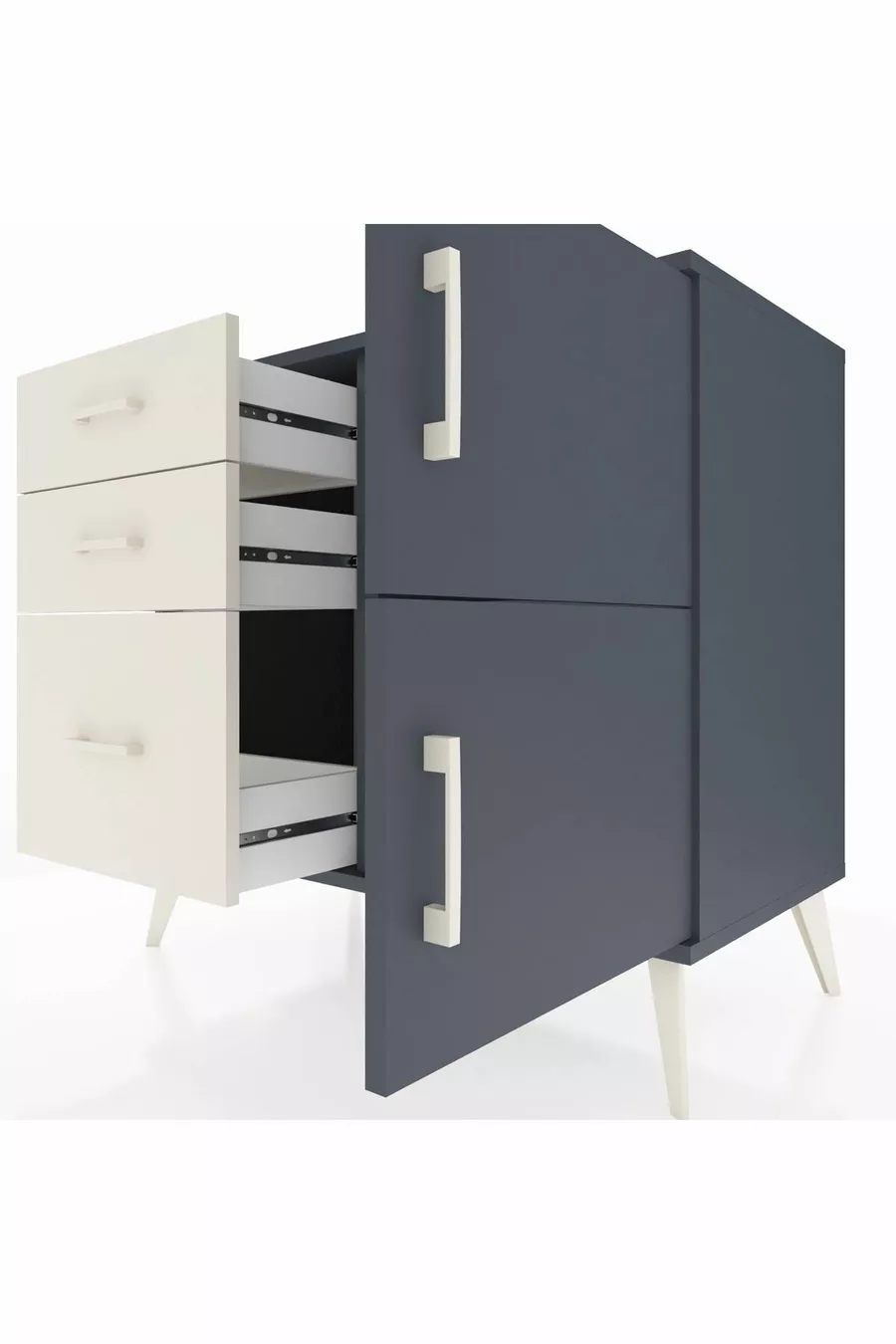 Hyperion Dresser Single Shelf 3 Drawers 2 Doors Anthracite-Anthracite/Snowy White