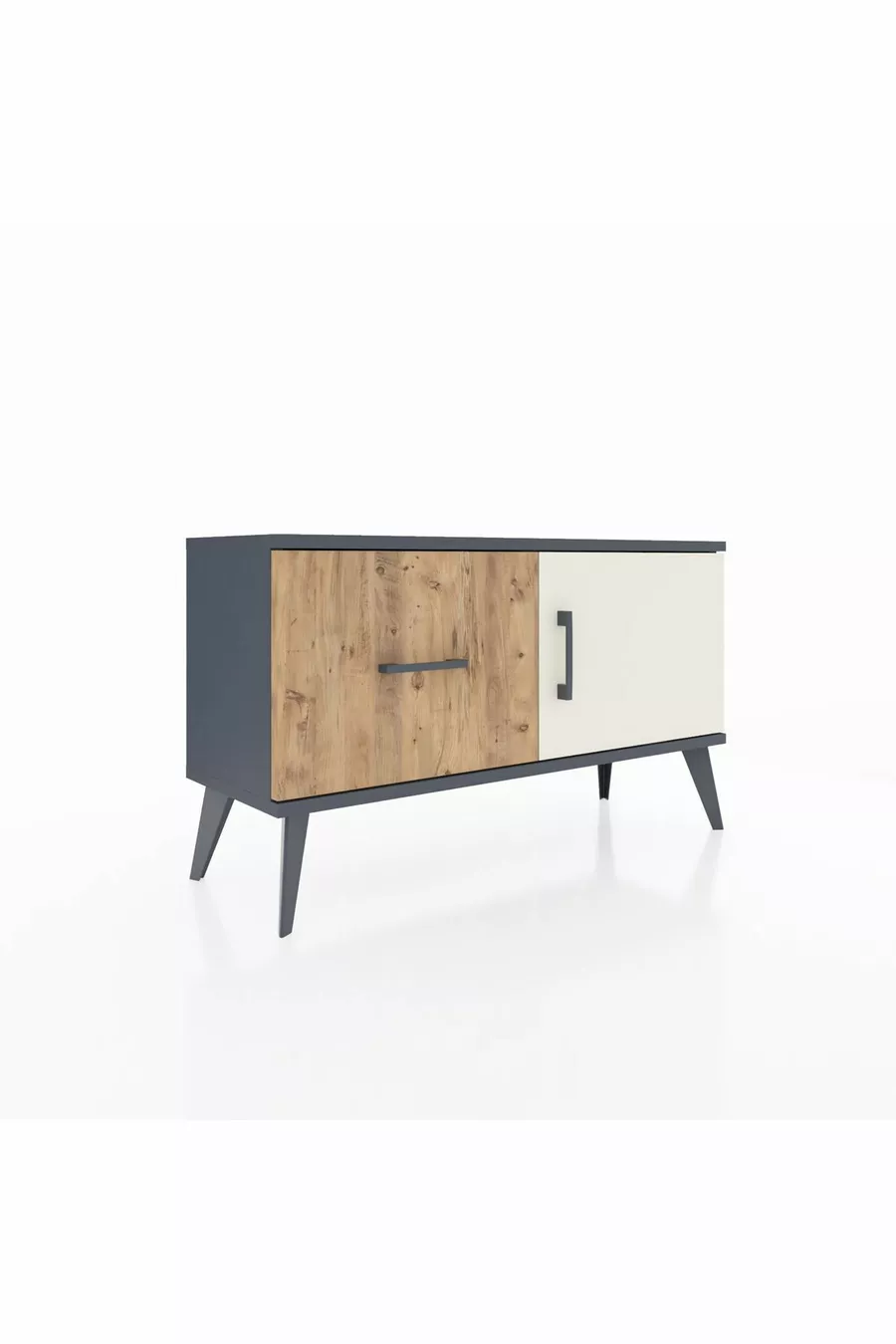 Commode Arges avec une étagère, un tiroir et une porte, Anthracite-Pierre de Lune/Pin