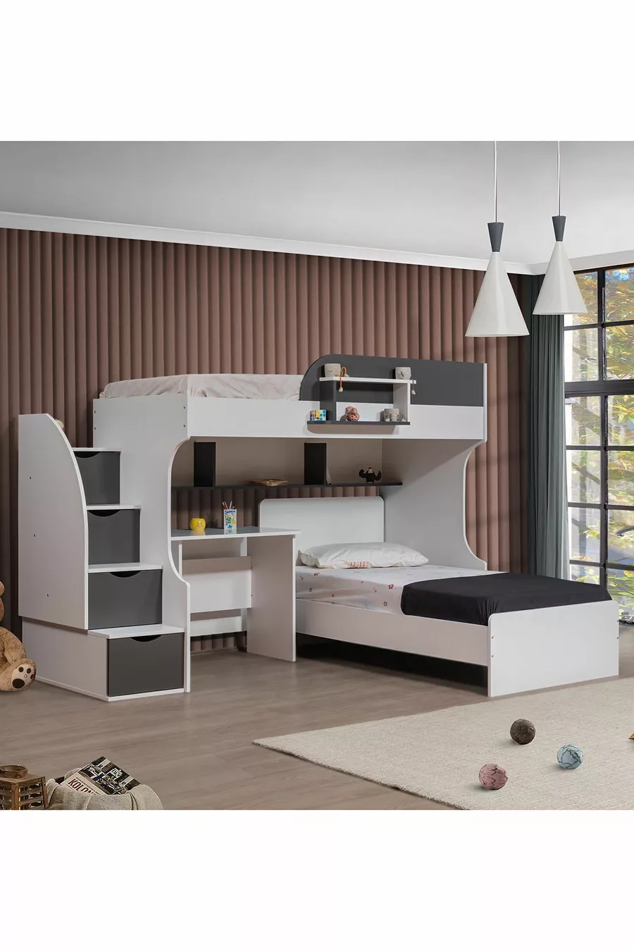 Etagenbett, Aura Etagenbett mit Schreibtisch, 2 Comfort-Matratzen
