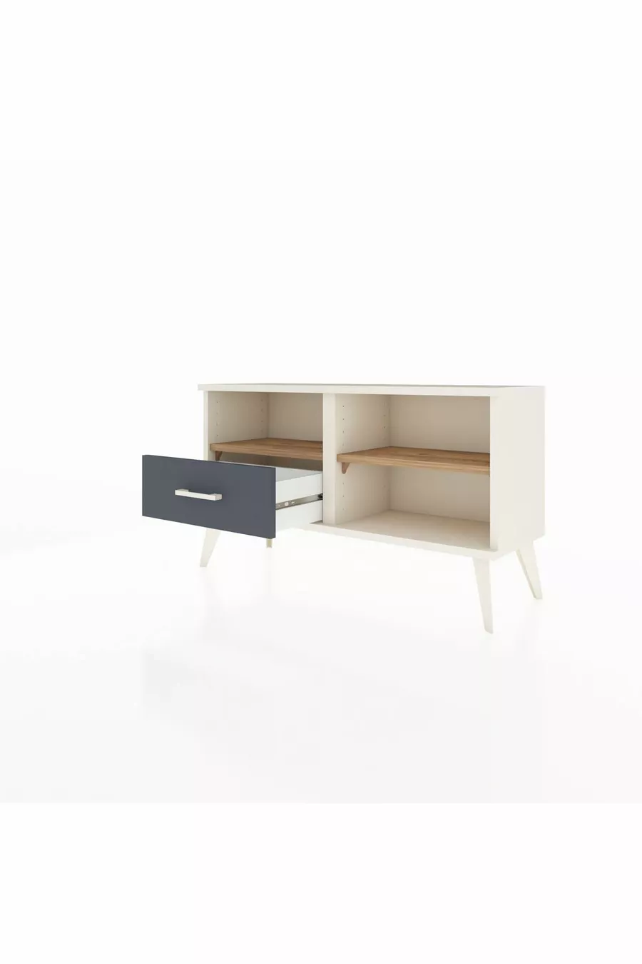 Commode Arges 2 étagères 1 tiroir Pierre de lune/Pin/Anthracite