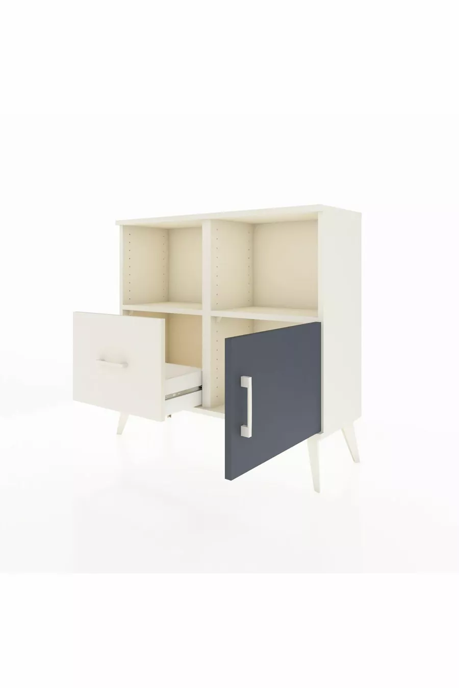 Commode Arges avec 2 étagères, 1 tiroir et 1 porte, couleur Pierre de Lune-Anthracite/Pierre de Lune