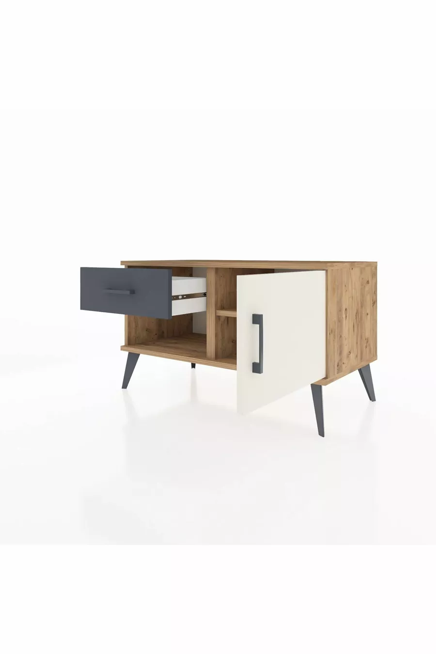 Commode Hyperion avec une étagère, un tiroir et une porte, Pins-Patine/Anthracite