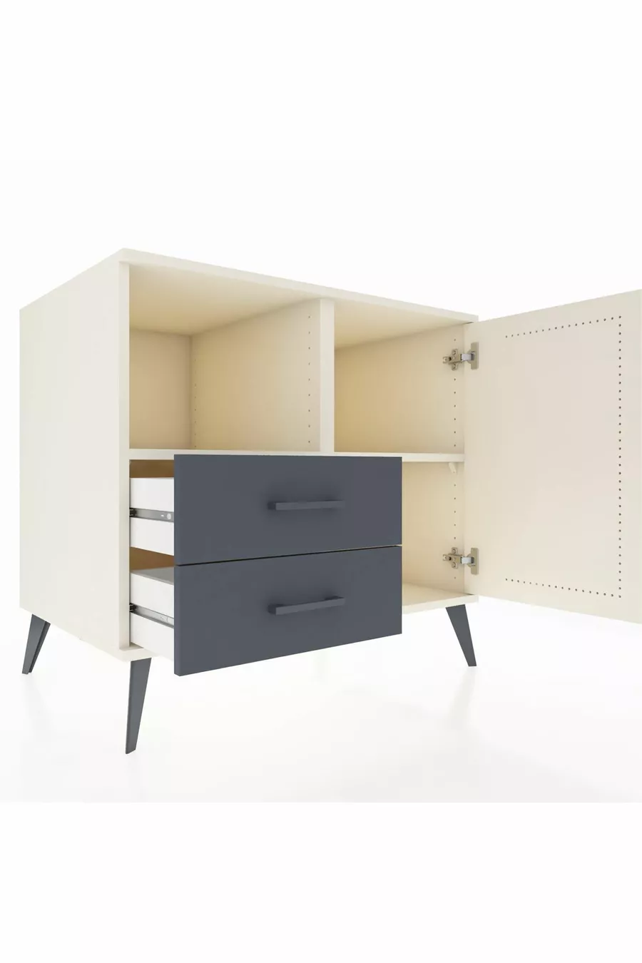 Kronos Comodino 2 Ripiani 2 Cassetti 1 Anta Pietra Lunare/Pietra Lunare/Antracite