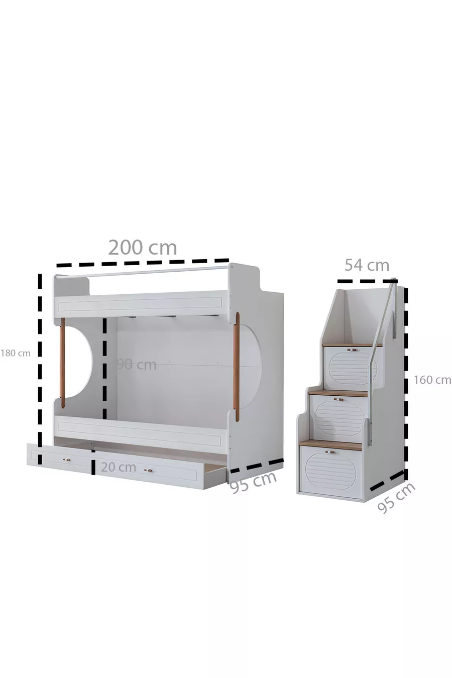 Lits superposés Ranza, Vita Bohem avec tiroirs en noyer et armoire à 4 portes, 2 matelas Comfort