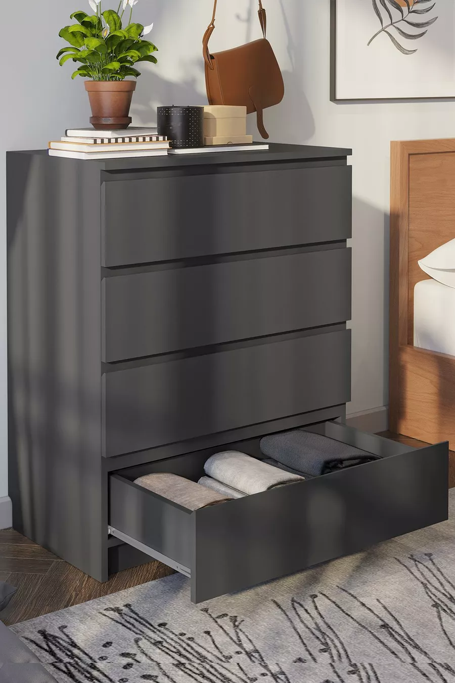 Derinkuyu 4-Schubladen-Kommode Schlafzimmer Babyzimmer Jugendzimmer Anthrazit