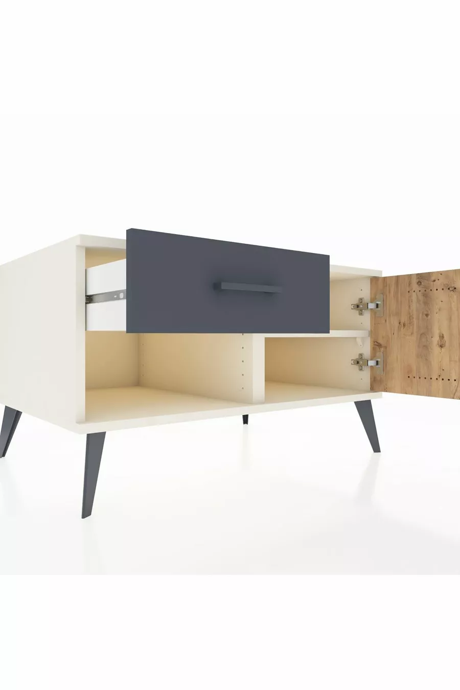 Commode Kronos avec une étagère, un tiroir et une porte, Pierre de lune-Pin/Anthracite