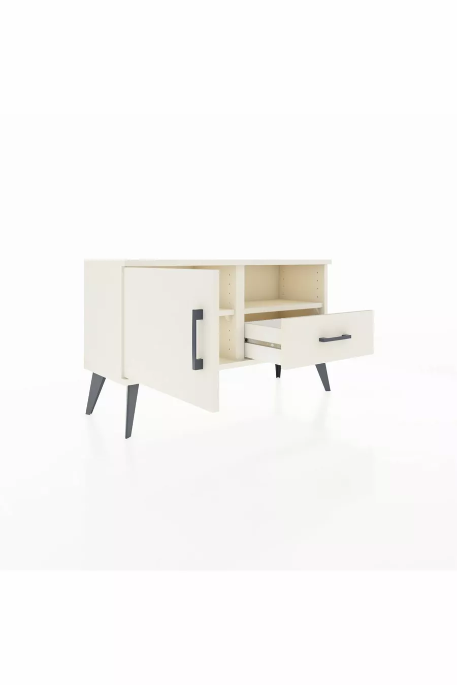 Commode Arges avec 2 étagères, 1 tiroir et 1 porte, couleur Pierre de Lune