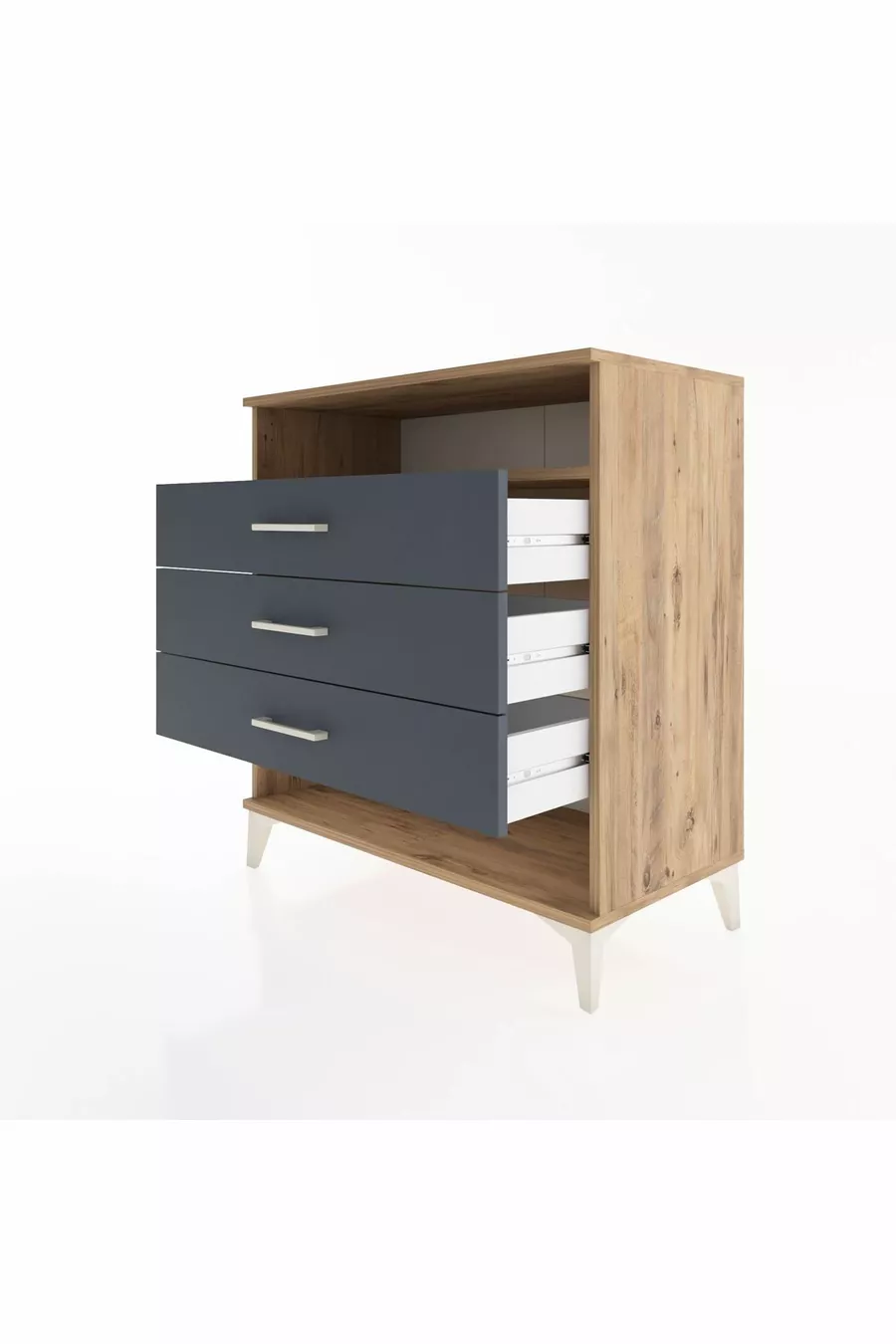 Commode Hyperion à un seul étagère et 3 tiroirs Pin-Anthracite