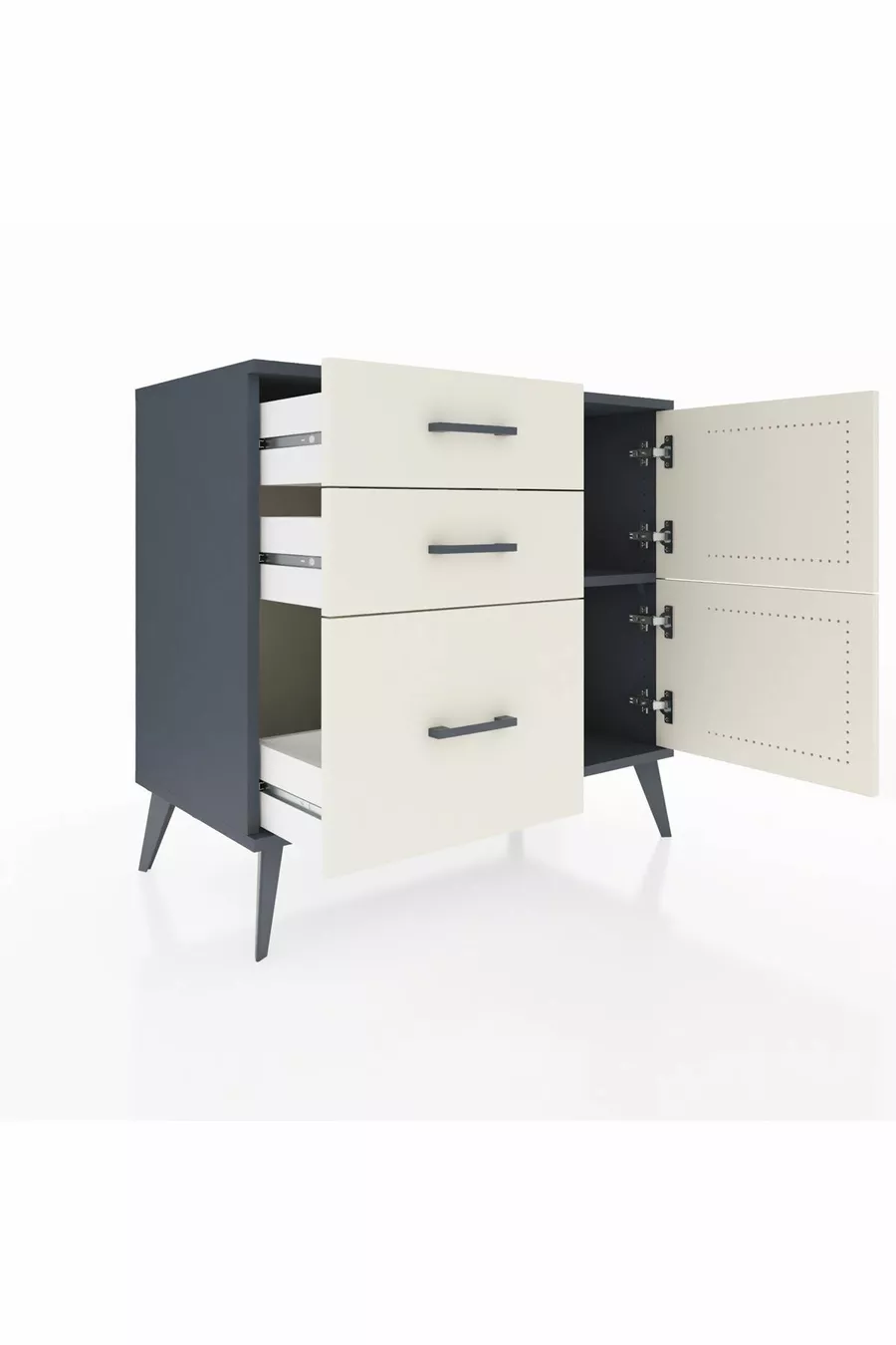 Commode Hyperion à une étagère, 3 tiroirs et 2 portes, Anthracite-Pierres de lune
