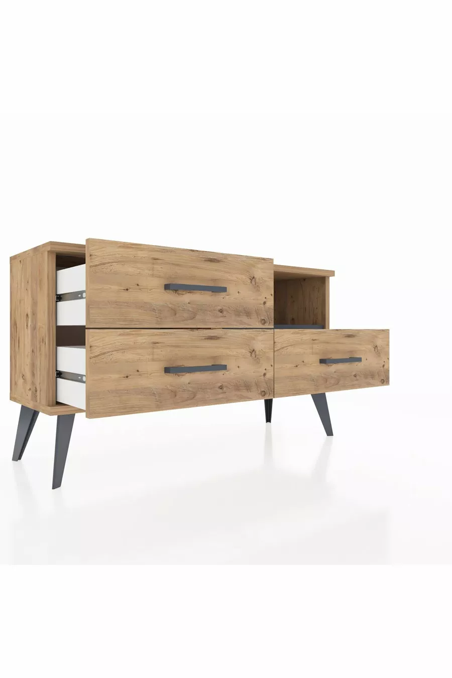 Comò Arges con Singolo Ripiano e 3 Cassetti Pino-Antracite/Pino