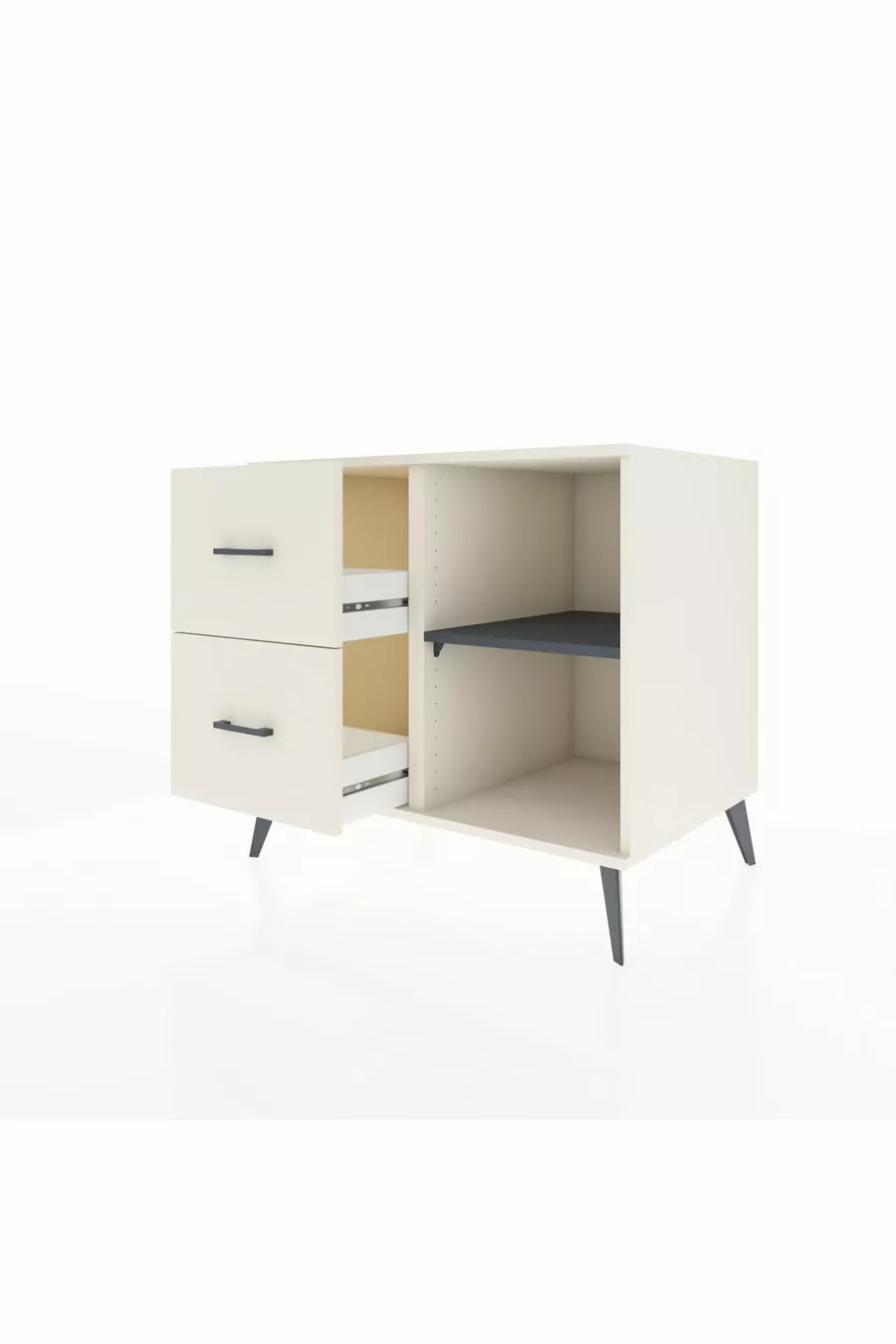 Commode Kronos à une étagère et 2 tiroirs, Pierre de lune-Anthracite/Pierre de lune