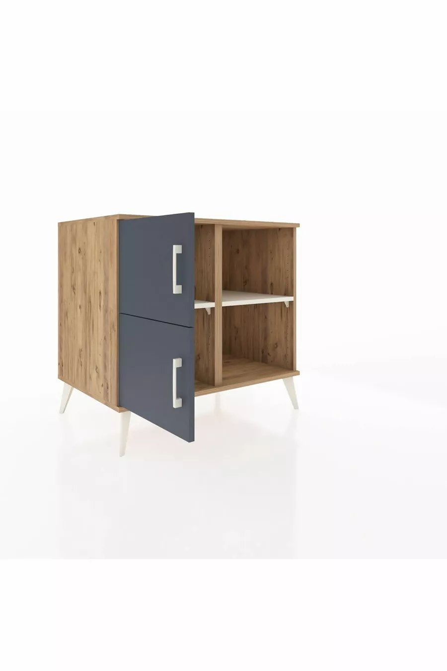 Commode Kronos à 2 étagères et 2 portes, pin-anthracite / pierre de lune