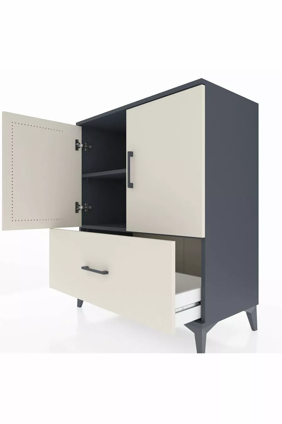 Commode Hyperion 2 étagères 1 tiroir 2 portes Anthracite-Quartz
