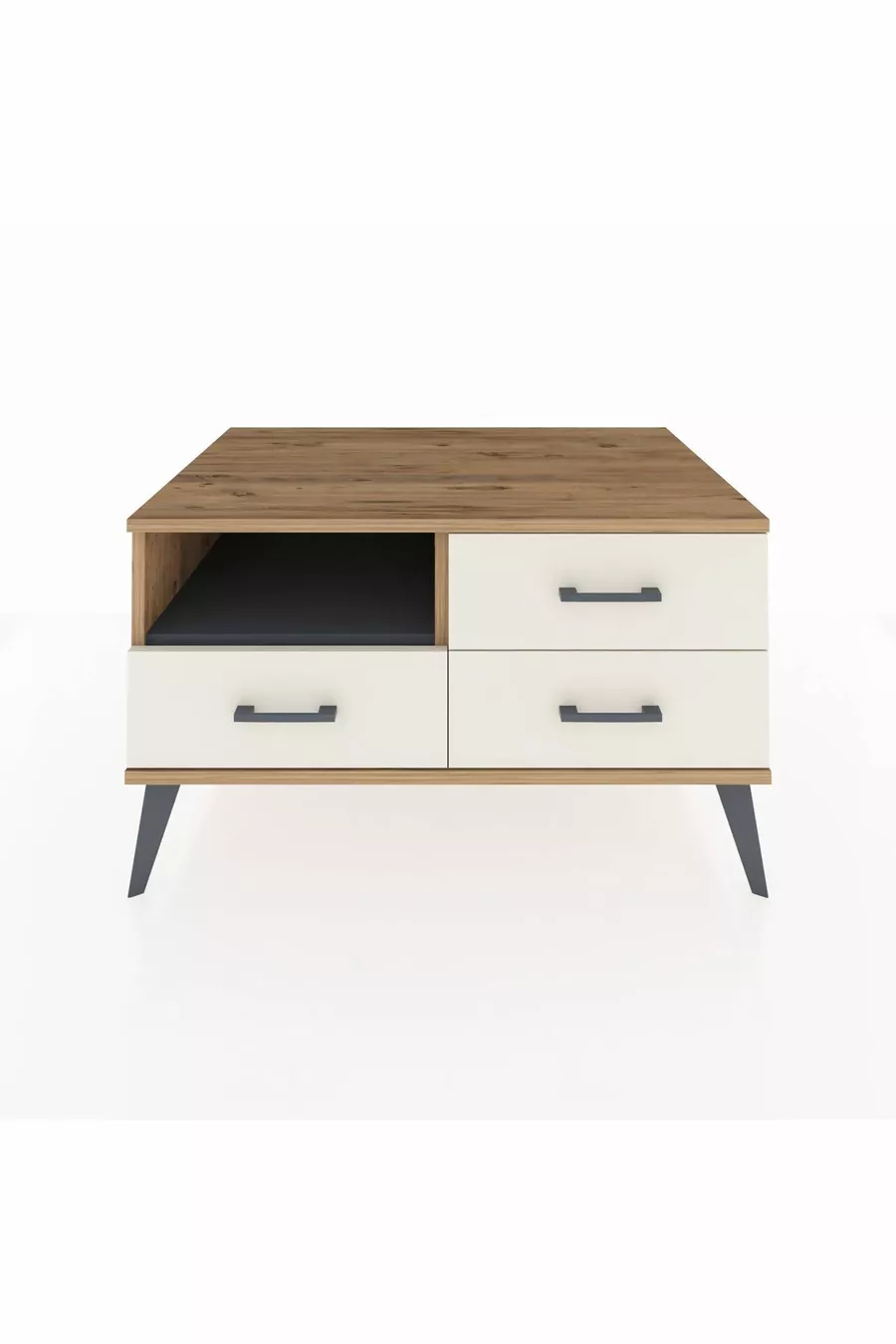Commode Kronos à une étagère et trois tiroirs Pin-Anthracite/Marbre
