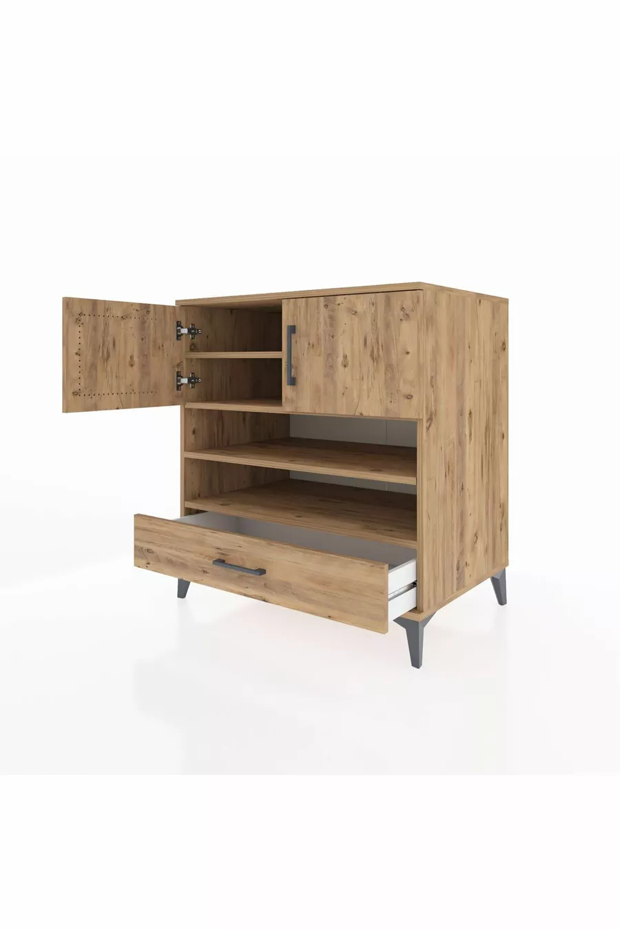 Kronos Dresser 4-Shelf Single Drawer 2-Door Pine-Pine