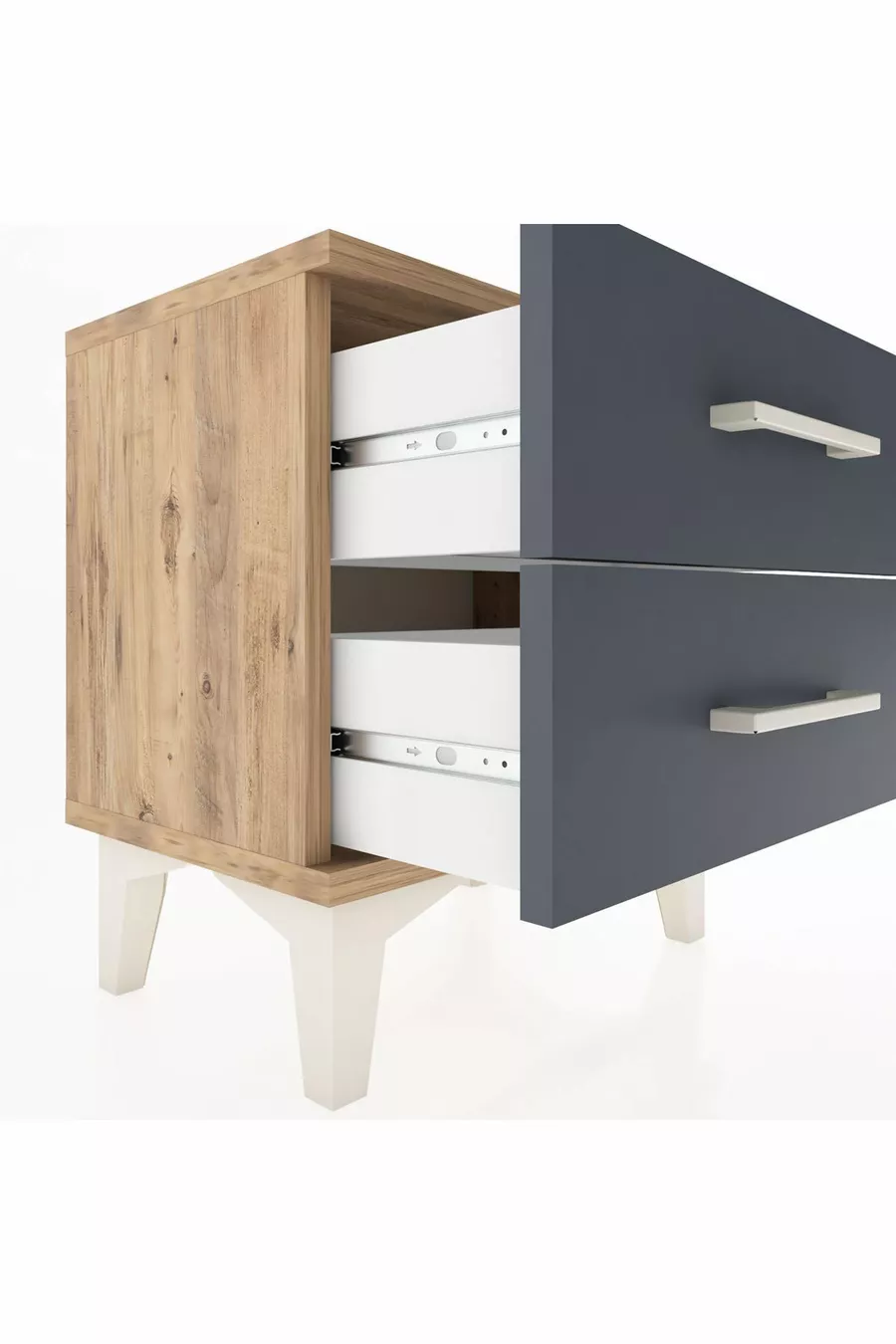 Table de chevet Arges à 2 tiroirs Pin-Anthracite