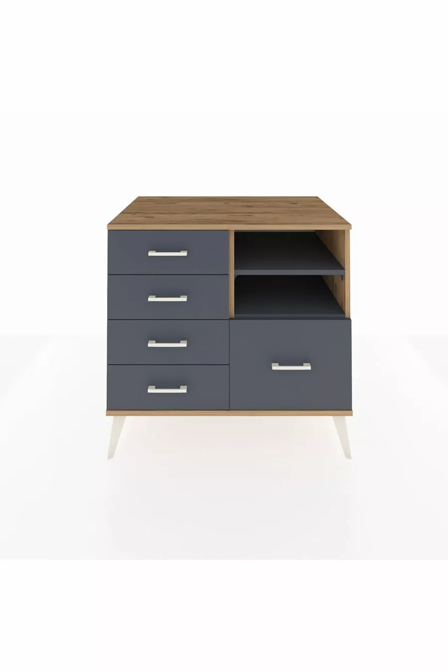 Commode Kronos avec 2 étagères et 5 tiroirs, pin-anthracite